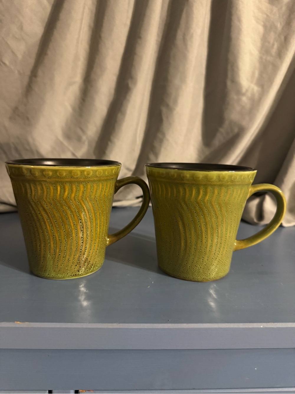 Green Textured Ceramic Mugs - Set of 2
